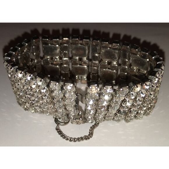 Vintage Weiss Clear Rhinestone 7 Row 60's Bracelet 7" - Picture 4 of 10
